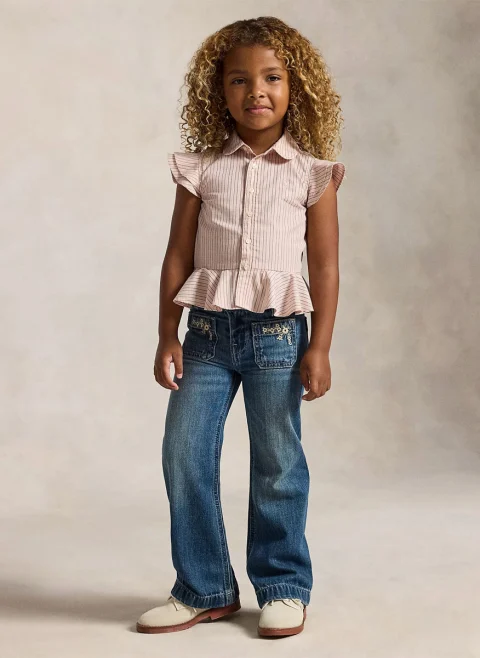 Разкроен деним с бродерия Ralph Lauren Kids 2-6 — снимка 3