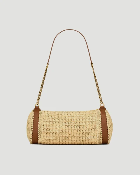 Cassandre Small Cylindric Bag in Raffia and Vegetable-Tanned Leather — снимка 3