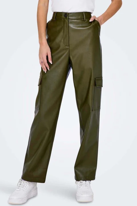 Панталон Onlkim Faux Leather Cargo Pant Cc Otw 15293029 19-0516 TCX dark olive — снимка 2