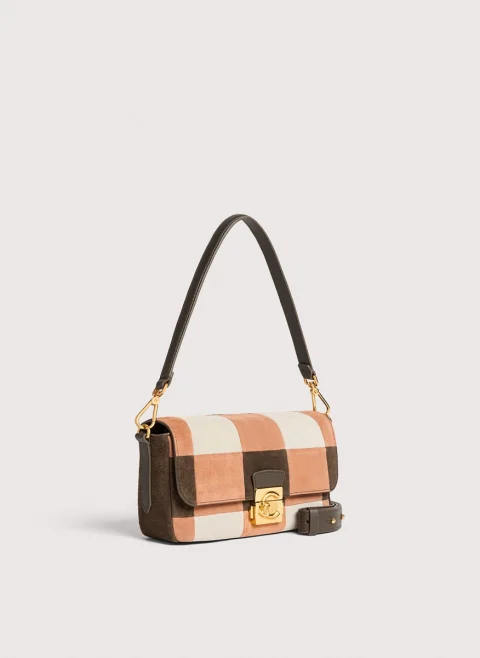 Велурена чанта Coccinelle C-Me Lock Multi Winter Rose Berry — снимка 7