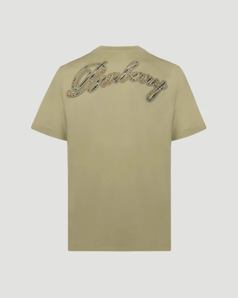 Check Cursive Logo Cotton T-Shirt in Beige — снимка 2