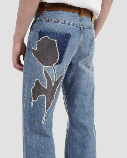 Blue Denim Trousers with Velvet Waistband — снимка 2
