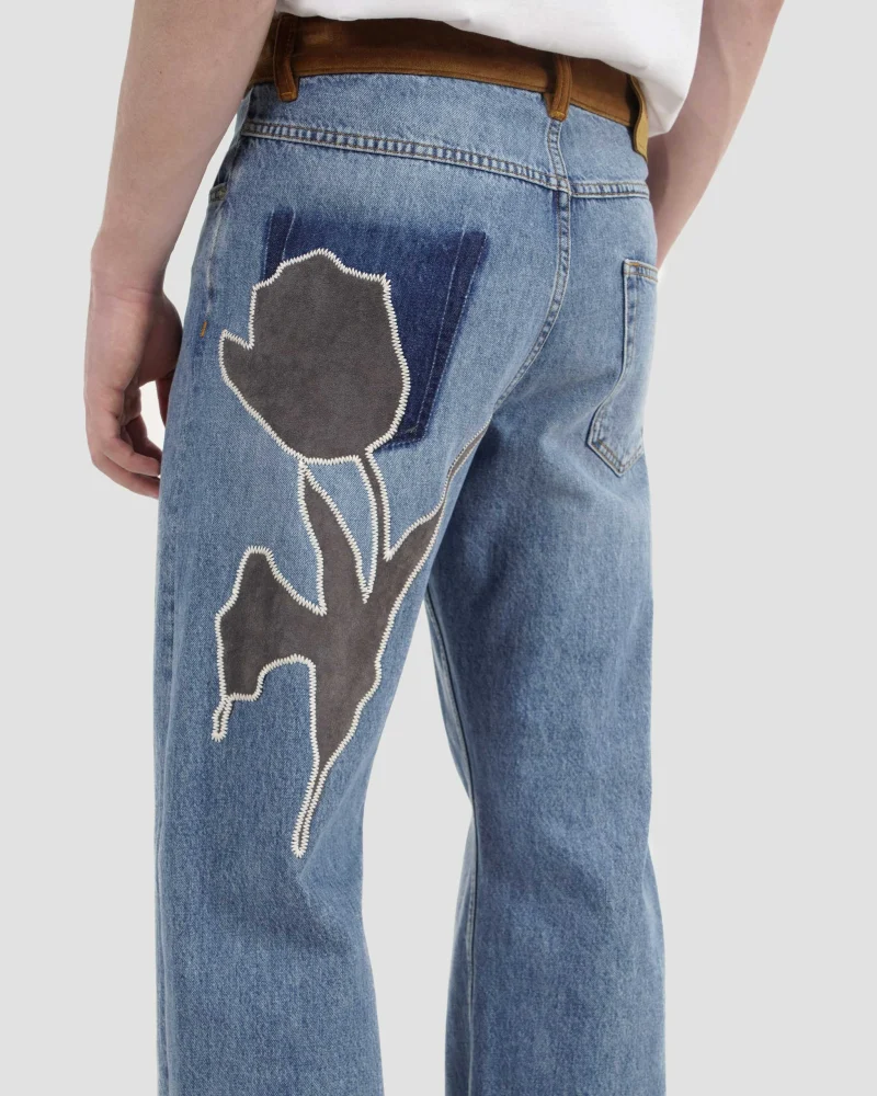 Blue Denim Trousers with Velvet Waistband — снимка 2