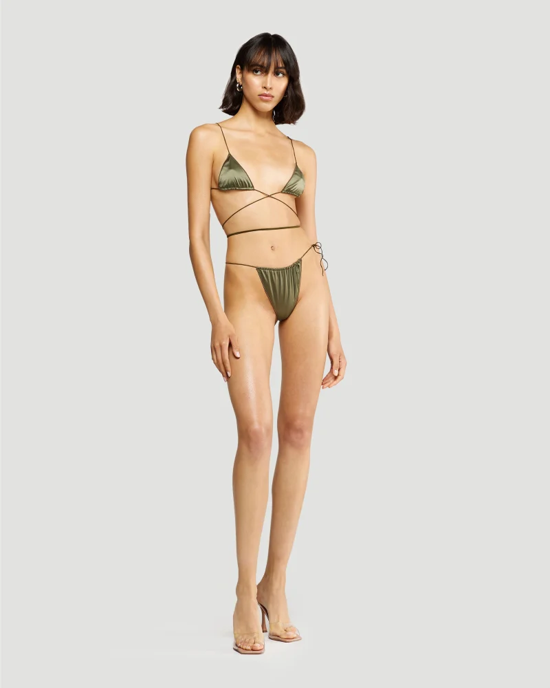 Satin Microkini in Green — снимка 2