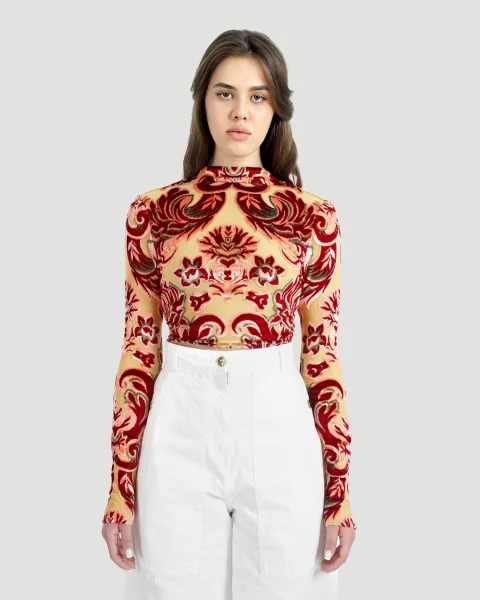 Tulle and Jacquard Velvet Top — снимка 2