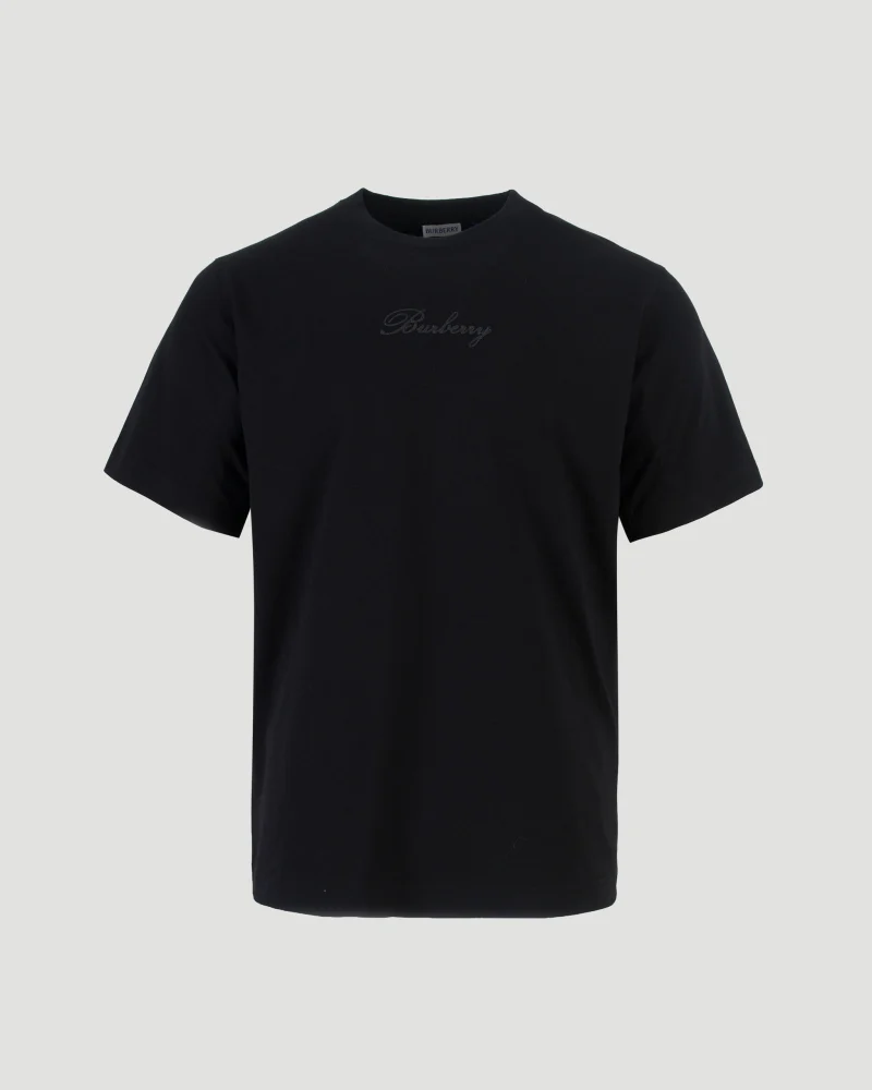 Check Cursive Logo Cotton T-Shirt in Black