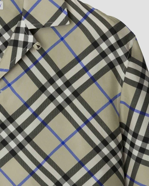 Oversized Check Silk Shirt in Lichen — снимка 3