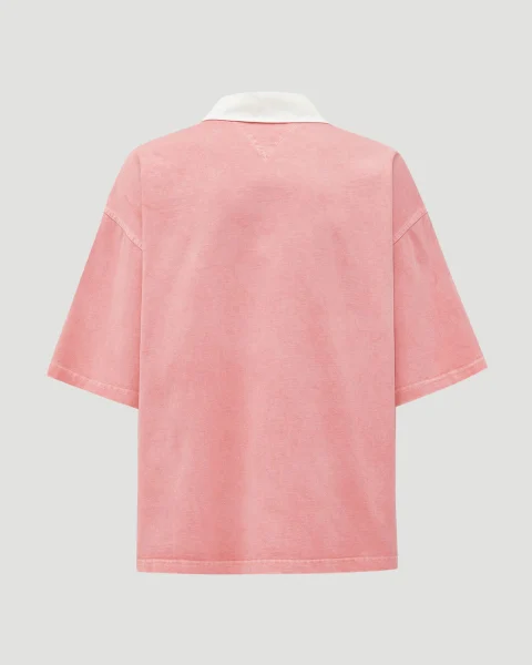 Washed Out Jersey Polo Shirt in Pink Lemonade — снимка 2