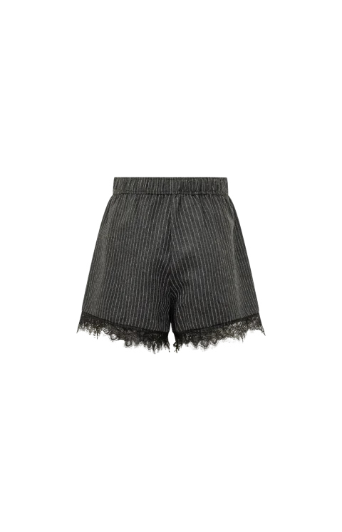 Pinstripe Flannel Lace Shorts in Dark Grey