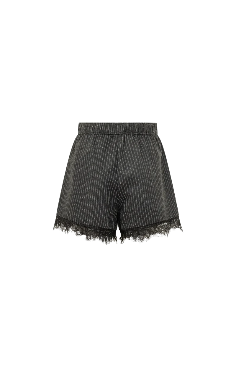 Pinstripe Flannel Lace Shorts in Dark Grey