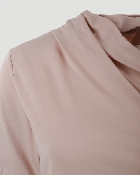 Tee with Draped Neckline in Pink — снимка 3