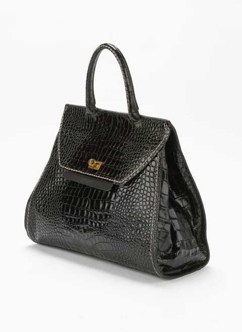 Кожена чанта 'Croc-effect' Visona Ornella — снимка 2