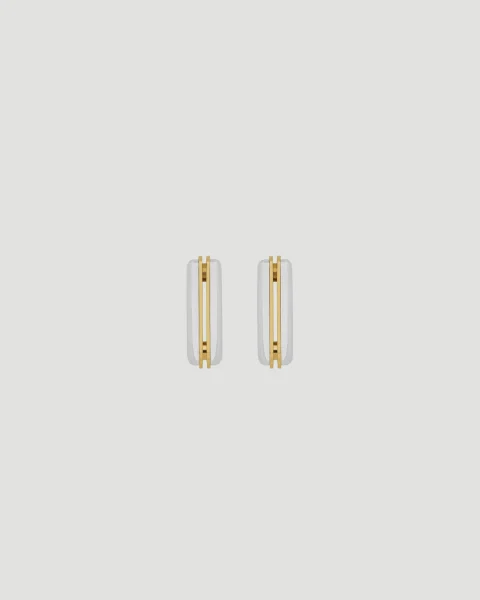 Split Square Hoop Earrings in Metal — снимка 4