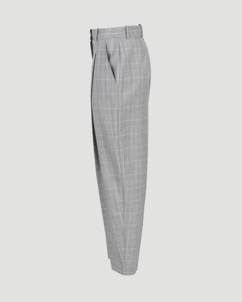 Wool Peg Trousers in Grey and Blue — снимка 3