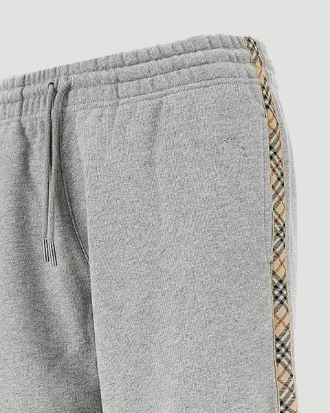 Check Trim Cotton Track Pants in Pale Grey Melange — снимка 3