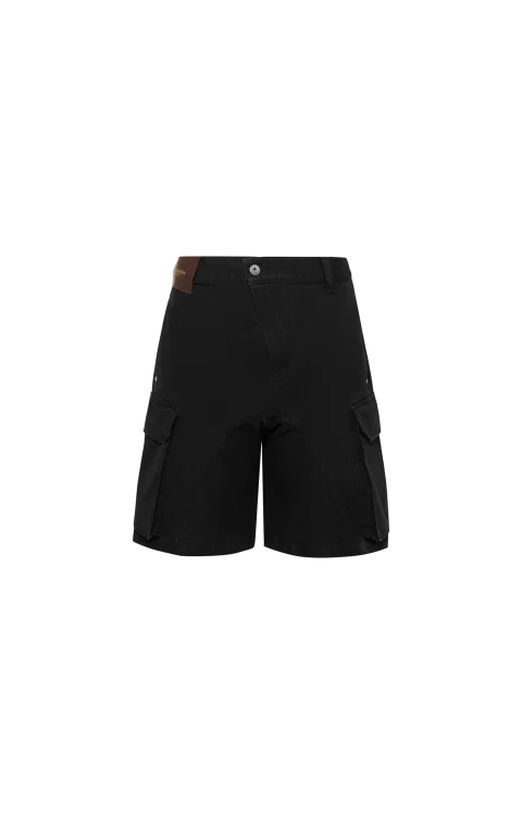 Twisted Patch Pocket Shorts in Black