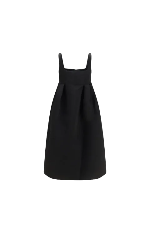 Corset Duchesse Satin Midi Dress in Black — снимка 2