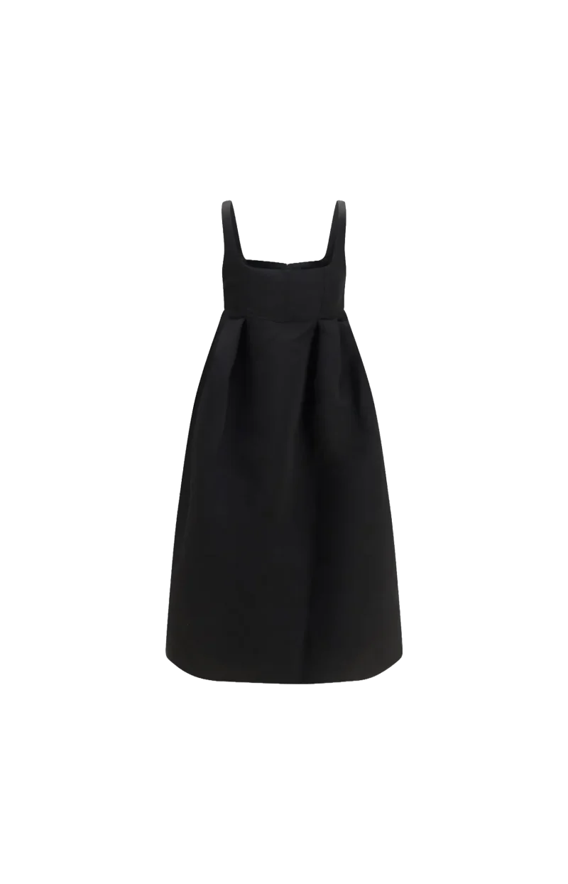 Corset Duchesse Satin Midi Dress in Black — снимка 2