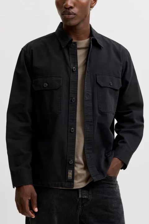 Риза Jjecolton Canvas Overshirt 12298629 C-N10 black — снимка 2