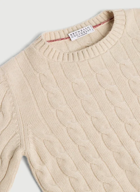 Пуловер от кашмир 'Cable knit' Brunello Cucinelli Kids 4-6 — снимка 3