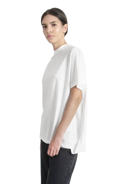 Cotton T-Shirt with Cap Sleeve in White — снимка 2