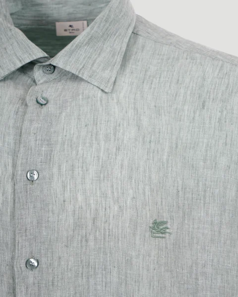 Pegaso Logo Linen Shirt in Green — снимка 3