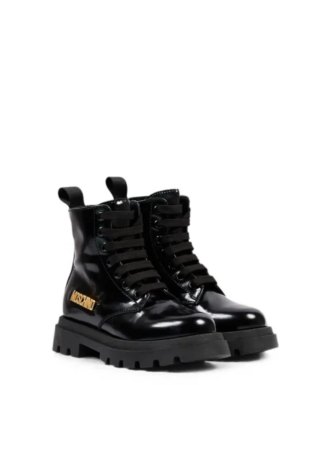 Кожени боти с лого Moschino Kids — снимка 2