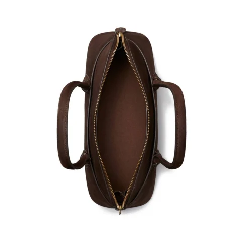 Дамска кафява чанта LOCK SUEDE EAST-WEST SATCHEL TORY BURCH — снимка 9