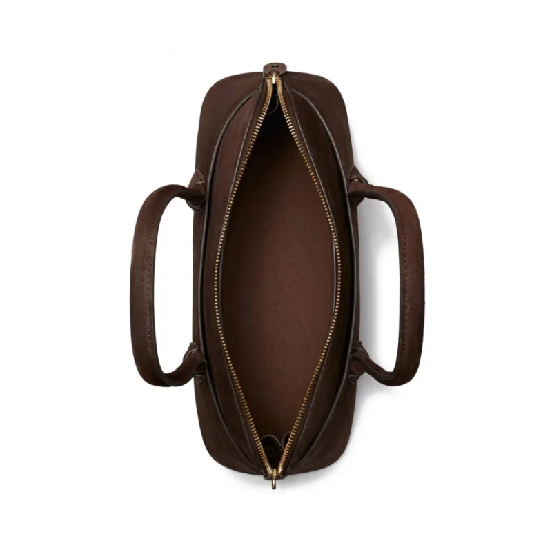 Дамска кафява чанта LOCK SUEDE EAST-WEST SATCHEL TORY BURCH — снимка 9