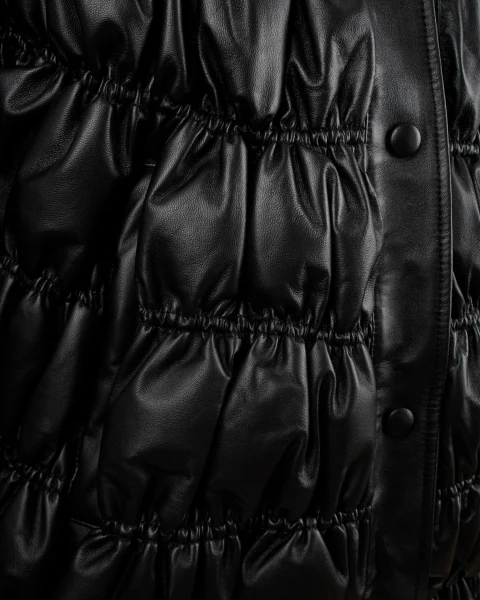 Quilted Leather Down Jacket in Black — снимка 3
