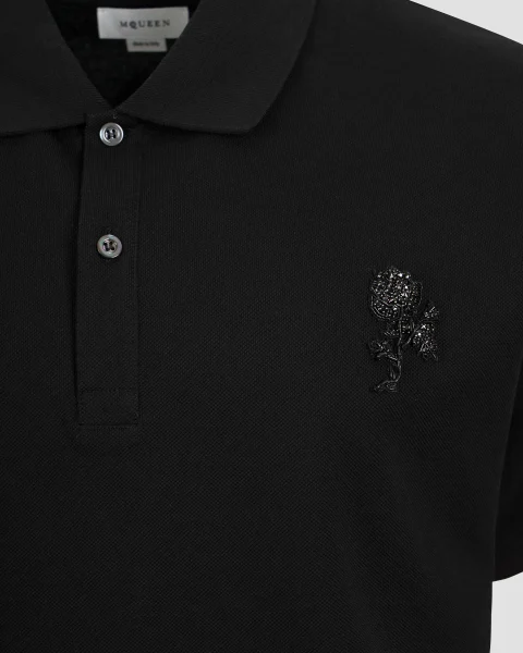 Rose Embroidery Piqué Polo Shirt — снимка 2