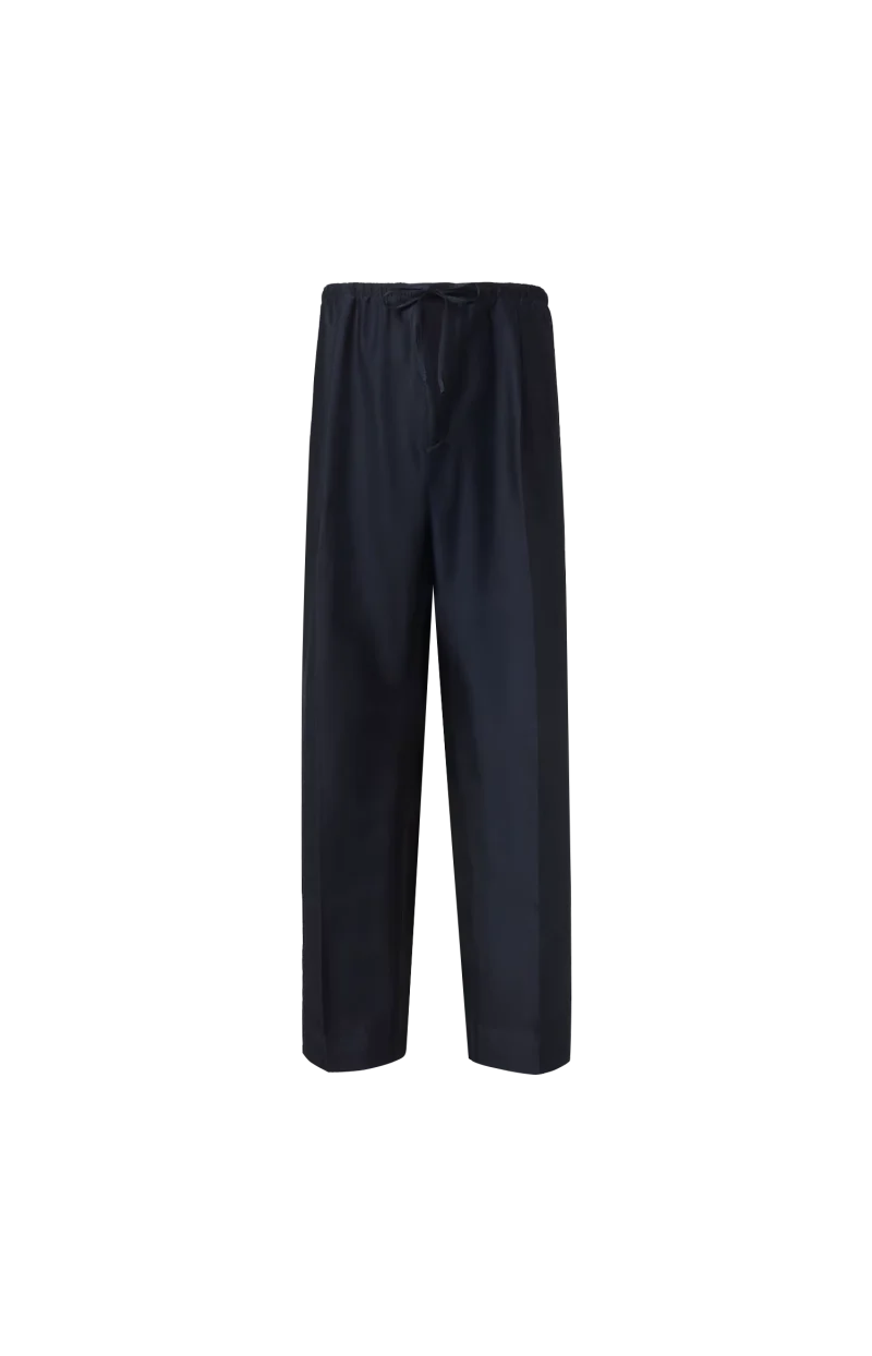 Cotton and Silk Straight Pants in Navy