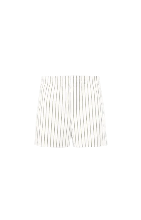 White & Matcha Cotton Elasticated Shorts