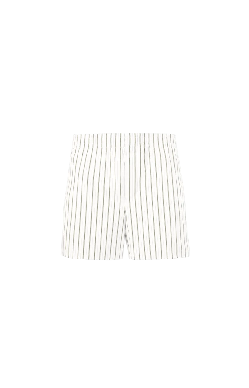 White & Matcha Cotton Elasticated Shorts