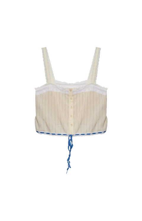 Striped Lace-Trim Silk Camisole in Cream