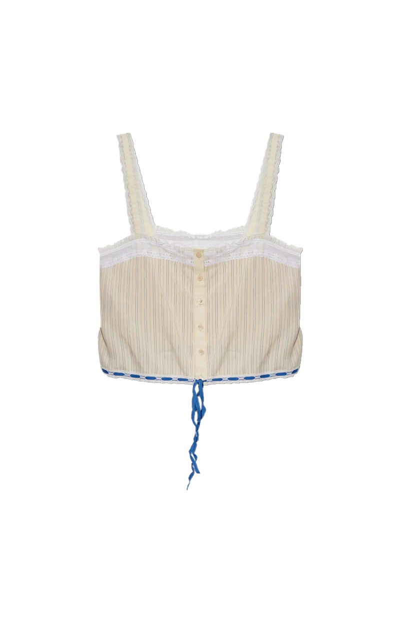 Striped Lace-Trim Silk Camisole in Cream