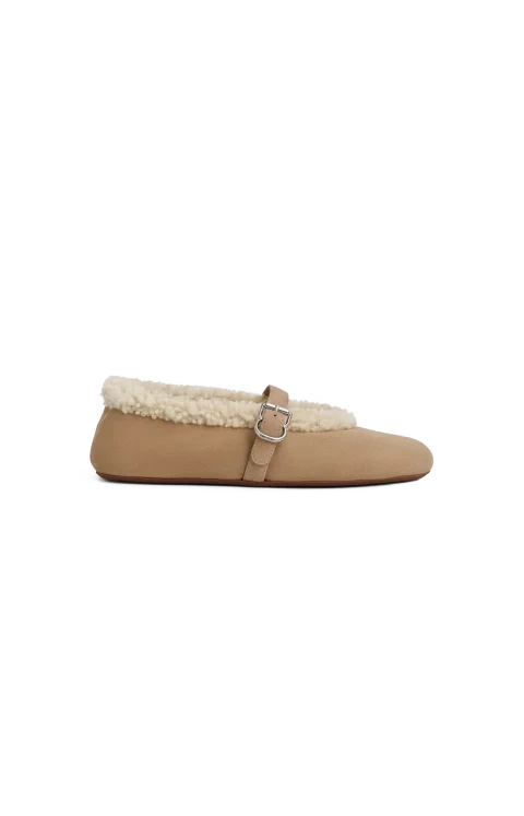 Ballet Flats in Camel Merino Shearling