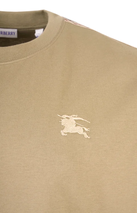 Check Trim Cotton T-Shirt in Green — снимка 4