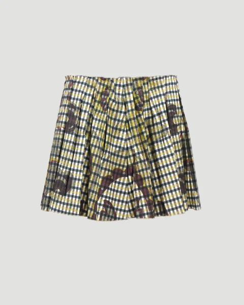 Pleated Gingham Mini Skirt