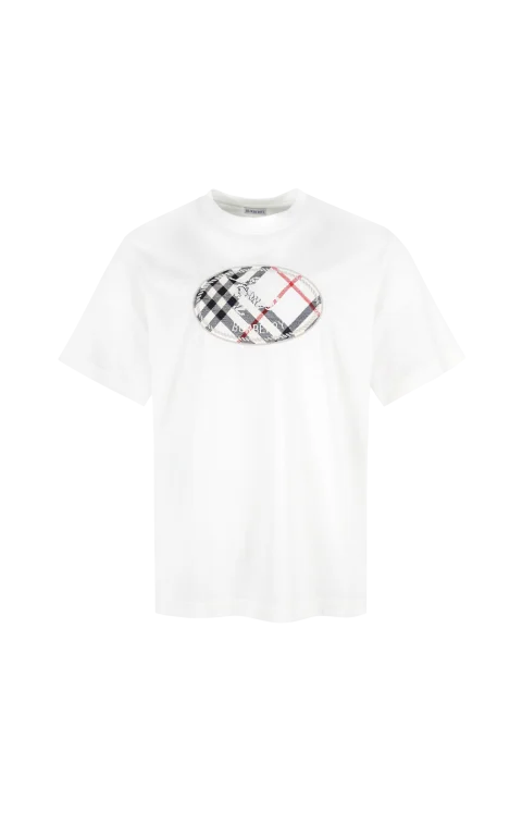 Check Knight Stamp Cotton T-Shirt in Chalk