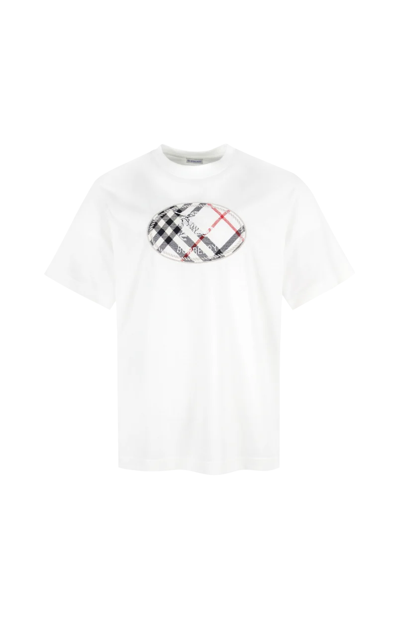 Check Knight Stamp Cotton T-Shirt in Chalk