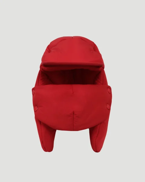 Padded Nylon Oversized Cap in Red