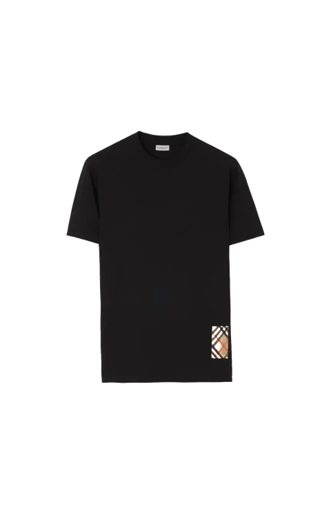 Check Cashmere Patch Cotton T-shirt in Black