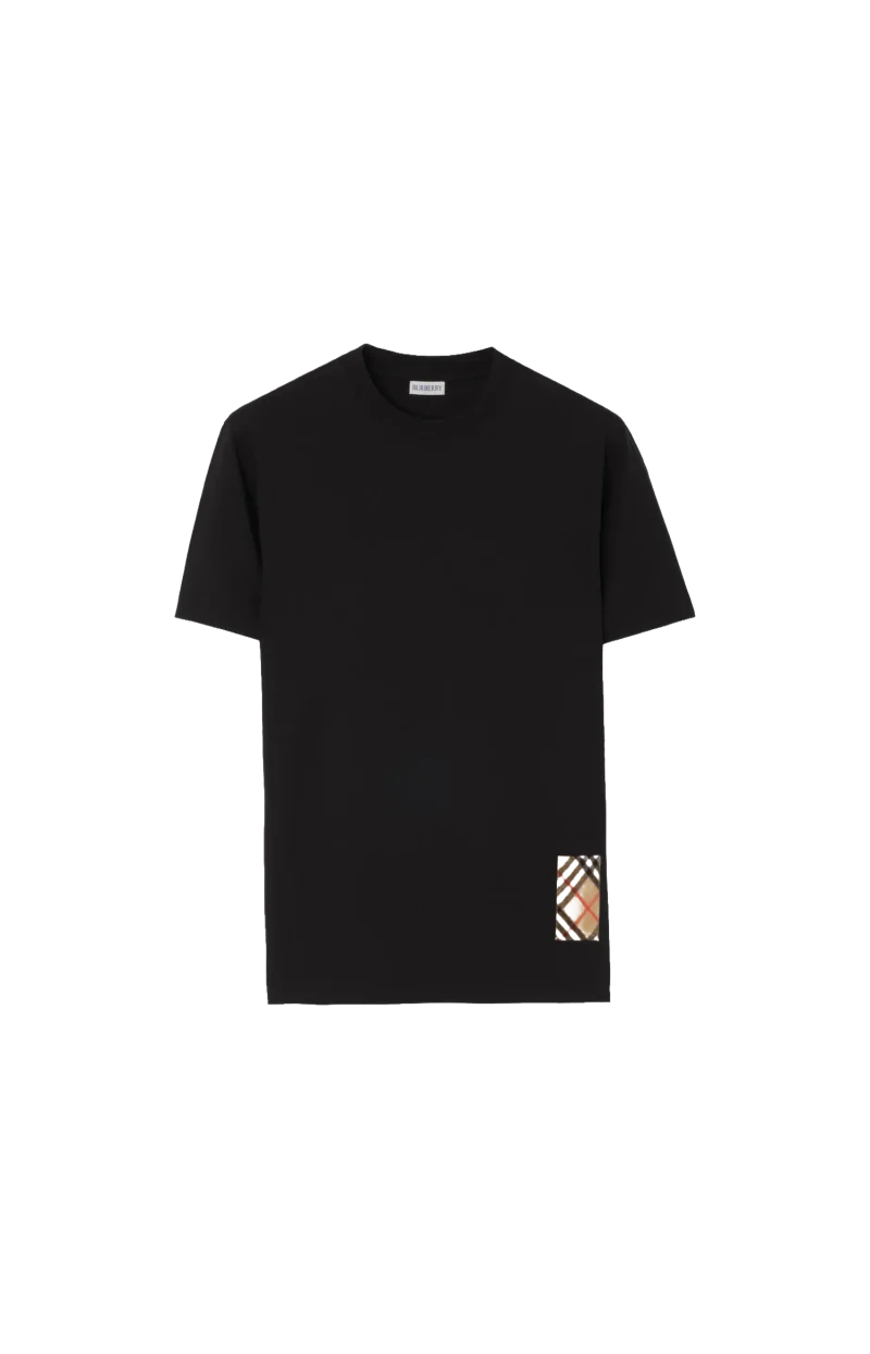 Check Cashmere Patch Cotton T-shirt in Black