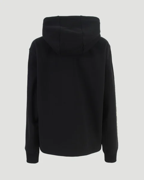 Check Trim Cotton Zip Hoodie in Black — снимка 2