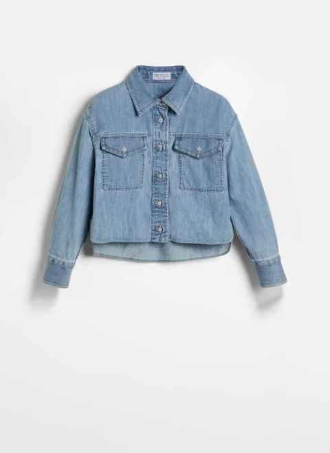 Риза от деним с монили Brunello Cucinelli Kids 8-10