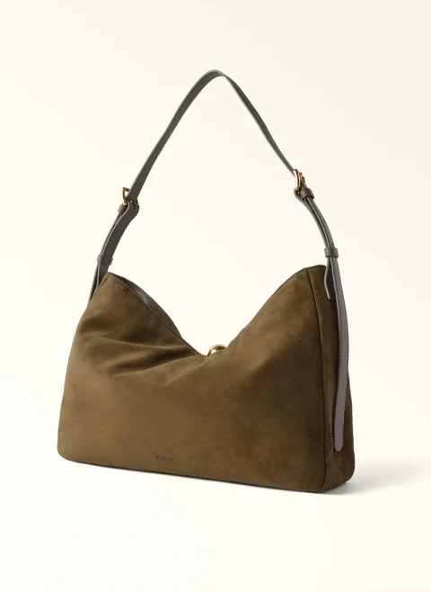 Велурена чанта Furla Sfera Toni Muddy Gray L — снимка 2