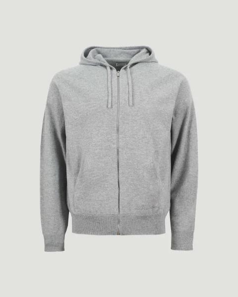 Regular Fit Cashmere Blend Zip Hoodie in Grey