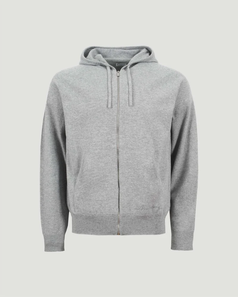 Regular Fit Cashmere Blend Zip Hoodie in Grey