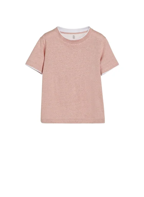 Тишърт с лен 'Faux-Layering effect' Brunello Cucinelli Kids 12
